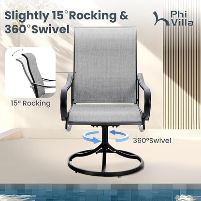 PHI VILLA 7 Piece Outdoor Patio Dining Set with 6 Swivel Dining Chairs & 1 Large Round Dining Table, Gray Textilene Mesh Fabric Chair and 54" Metal Table for All Weather