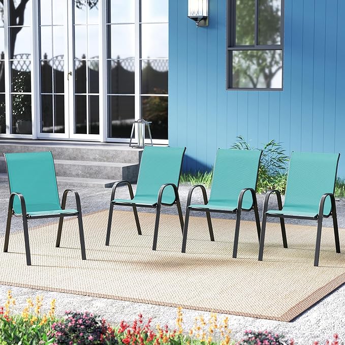 Tangkula Patio Dining Chairs Set of 4, Outdoor Stackable All Weather Heavy Duty Dining Chairs Set with Armrests, Support 330 LBS, for Poolside, Backyard, Garden, Deck, Front Porch (Turquoise Blue)