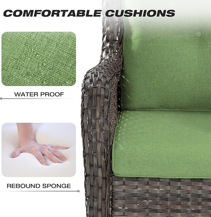 Joyside Patio Bistro Set Wicker Chairs - 3 Piece Outdoor Rattan Conversation Set with 2 Armrest Chair and 1 Side Table for Proch Deck Garden Backyard Balcony(Mixed Grey/Green)