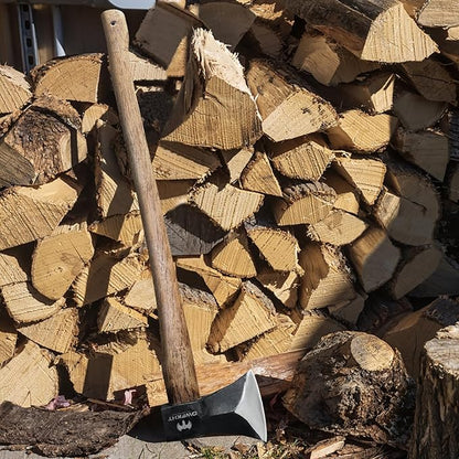 35.4" Splitting Axe, Wood Splitting Axe for Medium to Large Size Logs, 1065 High Carbon Steel Chopping Axe with Beech Wooden Handle and Leather Sheath for Chopping Firewood - Head 4.3 lbs