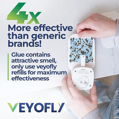 VEYOFLY Fly Trap Indoor, Fruit Fly Traps for Indoors, (4 Device + 12 Refills) Gnat Traps for House Indoor, Fly Catcher Indoor, Plug in Light Flying Insect Trap, Bug Light Killer, Fly Trap