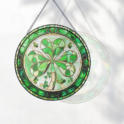 FLAGWIX Christmas Irish Gifts for Women Men - 100% Stained Glass Hanging Suncatcher 8 in - Birthday Christmas Irish Decorations for Family Friends, Shamrock Home Decor, St Patricks Day Decorations