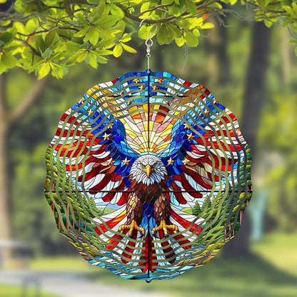 10 Inch 3D Flag Eagle Wind Spinner, Unique Metal Hanging Kinetic Wind Sculpture Gifts for Women Mom Grandma Wife, Outdoor & Indoor Decorations, Yard and Garden Ornament