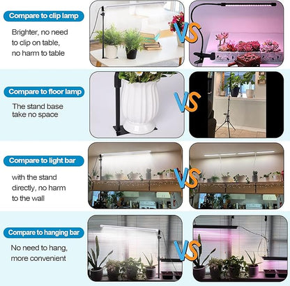 JCBritw Standing LED Grow Light，Adjustable 2ft T8 Bar Plant Light, White 4500K Full Spectrum Plant Grow Lamp on Stand for Indoor Plants Seed Starting, Seedlings, Veg, Flower