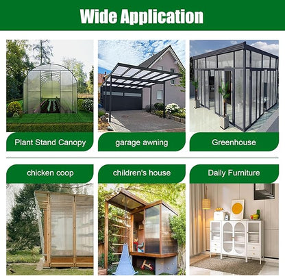 Polycarbonate Greenhouse Panels 12 Pack 4' x 2' x 0.24" Twin-Wall UV-Protected All Weather Plastic Roof Panel Clear Replacement Sheets for Garden Fences, Furniture DIY,Outdoor Roofing