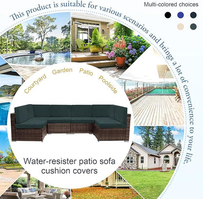 14 PCs Patio Cushion Covers for 7 PCs Outdoor Furniture Sectional Seating Sets Water Resistant Plus 2 Throw Pillows (Gray, 24.8(L)*24.8(W)*3.14(T) inches)
