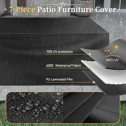 Aoxun 7 Piece Patio Furniture Set Wicker Rattan Patio Conversation Set Outdoor Sectional Sofa Set with Coffee Table and Thickened Cushions, Beige (Waterproof Cover Included)