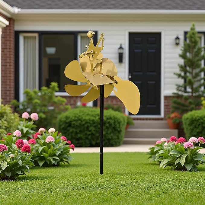 Handmade Metal Drummer Rock Band Guitar Windmill, Wind Powered Kinetic Sculpture, Garden Outdoor Wind Mill Spinner for Yard Lawn Garden Patio Rockin Art Figurine Decor (Gold-Guitar)