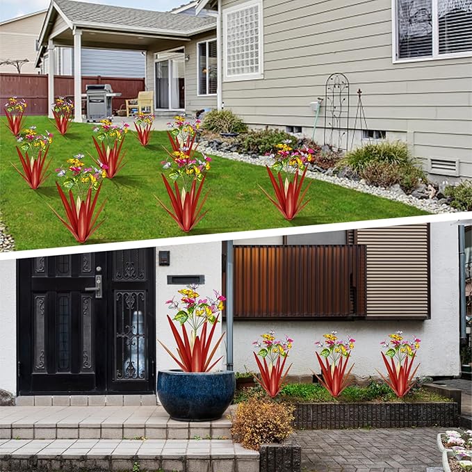 TOMBABY Garden Outdoor Butterfly Enlarge Thickened Wind Resistant Metal Agave Garden Art Metal Plant Country Sculpture Statue Decorations Ornaments Artificial Waterproof Butterflies(red 3pcs)