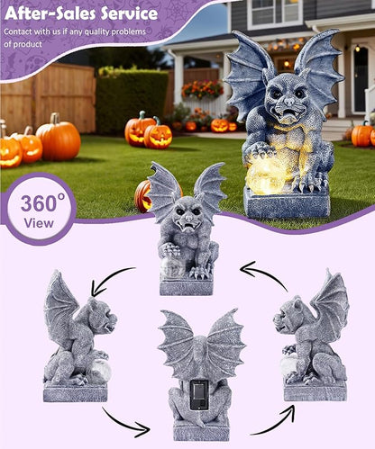 Nacome Solar Gothic Gargoyle Garden Statue: Outdoor Dragon Decor Sculpture with Ball Lights for Yard Art Porch Patio - Unique Birthday Gifts for Women Mom