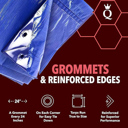 QUEEN OF TARPS | 10x12 Light Duty Tarp Waterproof, 70 GSM is 7 MIL, UV/Tear Resistant Tarp, Camping, Outdoor Furniture, Car, Tents, Painting, Firewood Protection | 10x12, Light Duty
