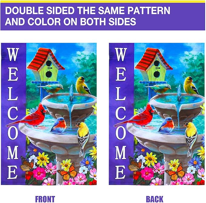 Welcome spring summer bird flags for outside 28x40 double sided, summer house flags, Large Flags Outdoor flags for outside decoration