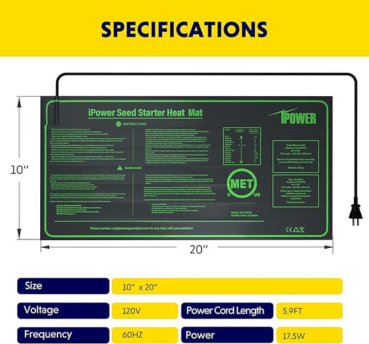 iPower Seedling Heat Mat Heating Pad 10"x20" with Digital Thermostat Combo Set, Waterproof for Indoor Seed Starting and Plant Germination