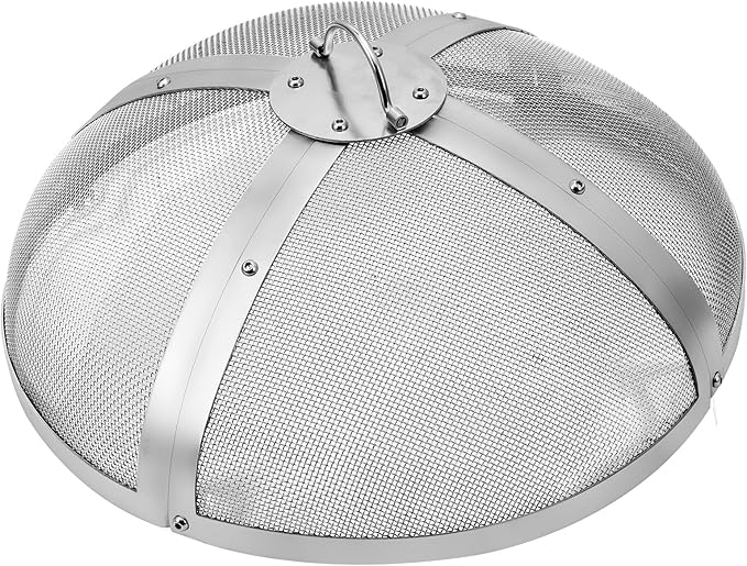 Fire Pit Spark Screen Round 20", Reinforced Heavy Duty Steel Metal Cover, Outdoor Firepit Lid, Easy-Opening Top Screen Covers Round with Ring Handle for Outdoor Patio Fire Pits Backyard