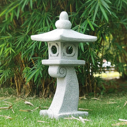 ZOEJADE 28" H Large Solar Zen Asian Pagoda Lantern Garden Outdoor Statue Japanese Palace Lantern with Solar Light for Lawn Yard Pond Patio Temple Court Decor Meditator Stylite Garden Figurines