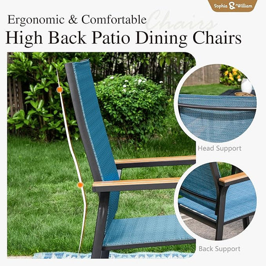 Sophia & William Patio Dining Set 9 Pieces, Patio Table and Chairs Set for 8, 83"x 39" Large Rectangular Metal Dining Table and 8 x Lightweight Aluminum Stackable Chairs (Blue)