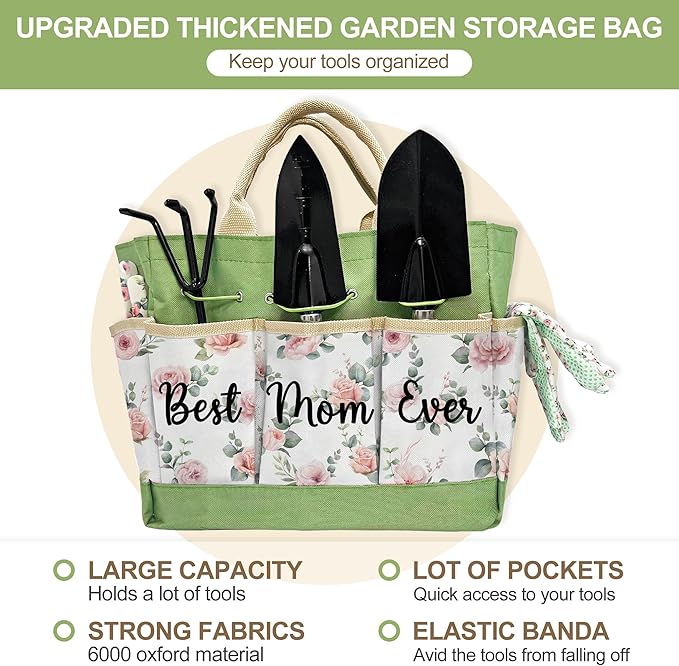 Birthday Gifts for Mom, Gardening Kit Mom Gifts from Daughters Floral Gardening Tools and Durable Garden Tools Organizer Tote, Ideal Gardening Gift for Women on Christmas Plant Lover Present