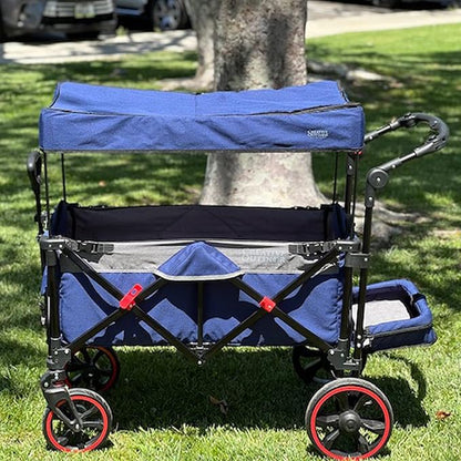 Creative Outdoor Push Pull All-Terrain Collapsible Folding Stroller Wagon for Kids, 150lbs Weight Capacity, Platinum Series, Beach, Park, Garden & Tailgate, (Navy Blue)