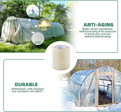 Greenhouse Repair Tape, 6.3 mil Thickness Greenhouse Plastic Tape, Clear UV Resistant Greenhouse Sheeting Coverings Film Tape(4inX213ft)