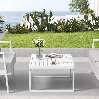 Aluminum Outdoor Coffee Table - White Rectangle Patio Tables for Deck, and Poolside