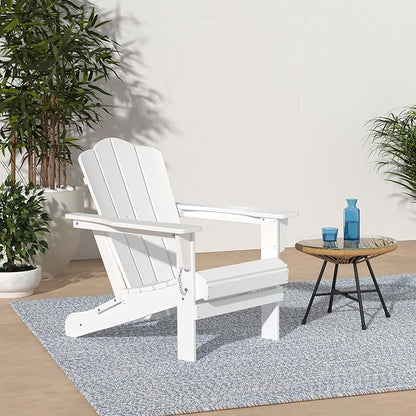 KINGYES Folding Adirondack Chair Set of 8, HDPE All-Weather Folding Adirondack Chair, White