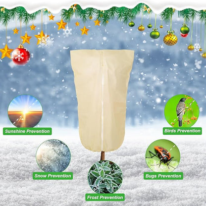 2 Pack 72"x47" Winter Plant Cover Freeze Protection, 3 oz/yd² Warm Shrub Cover with Zipper Drawstring, Frost Cloth Tree Cover for Fruit Tree Potted Plants Garden Cold Weather Protector