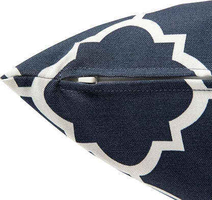 Outdoor Throw Pillows Water Resistant 18x18 inch,Decorative Throw Pillow with Insert Set of 2,Hidden Zipper Headrests for Patio Furniture Sofa Couch Chair (Blue Geometry)