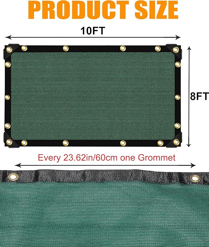 e.share 90% Heavy Duty Shade Cloth for Garden, 10 Ft X 8 Ft Sun Shades Outdoor Patio with Grommets for Plant Covers,Porch Screen,Pergola Shade Cover,Greenhouse,Green
