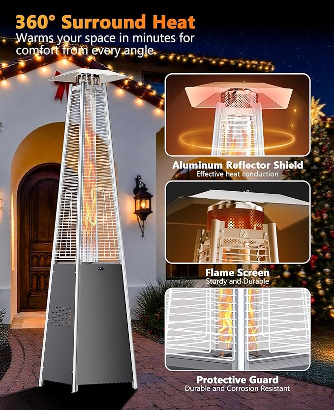 HUGROVE Pyramid Patio Heater for Large Area, 48,000 BTU Rapid Heating Outdoor Propane Heater With Wheels and Weatherproof Cover, Triple Protection System for Patio, Backyard, Garden, Pool (2 heaters)