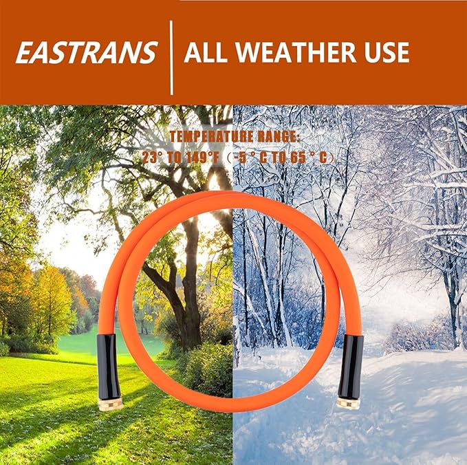 EASTRANS Short Garden Hose 15 ft x 5/8", Heavy Duty Orange Water Hose with 3/4" Solid Brass Connector, Flexible, Lightweight, Durable