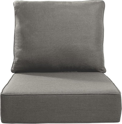 Pop 22x25/22x24 Outdoor Chair Cushions Set of 2 - High Back Deep Seat Water-Resistant Patio Wicker Chairs Cushion for Rattan Dining Rocker Glider Loveseat Couch Sectional Sofa - Grey/Classic