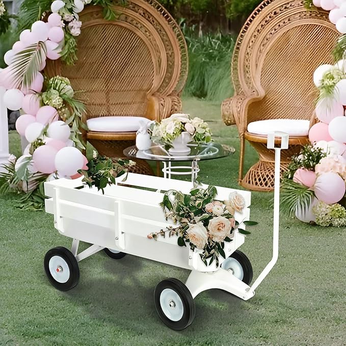 All Terrain Wagon,Heavy Duty 33Inch Sport Cargo Wagon with Removable Wooden Side Panels,Big Tires and Wide Grip Handle,Ideal for Weddings and Flower Girls,White