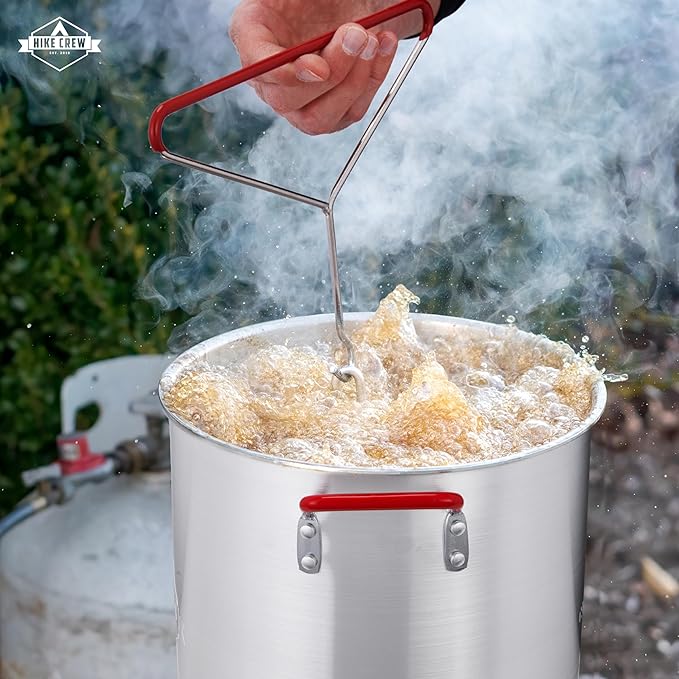 Hike Crew 50,000 BTU Outdoor Propane Turkey Fryer Kit with igniter and Stainless-steel funnel – Complete Kit Includes 30qt and 10qt pots ant strainer baskets , 12-Inch and 5-inch thermometers rack and