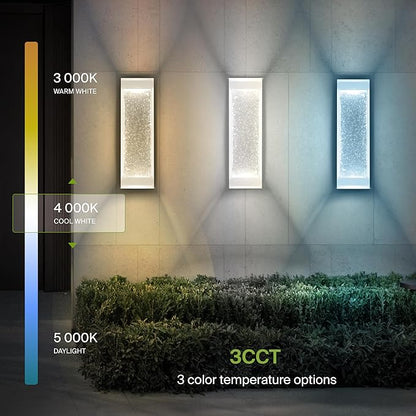 ASD LED 18 Inch Bubble Glass Wall Light Fixture | 22W 520LM 3000-5000K 100-277V | 3CCT, Waterproof, Dimmable, Up-Down Glow, ETL Listed | Exterior Flush Mount Sconce, Outdoor Lighting | White
