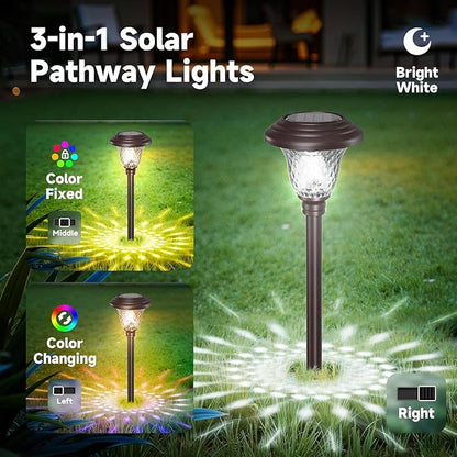BEAU JARDIN 8 Pack Solar Pathway Lights Stainless Steel Outdoor Solar Powered Waterproof Glass High Lumen for Garden Landscape Path Yard Walkway Patio Driveway Outside White Color Changing Bronze