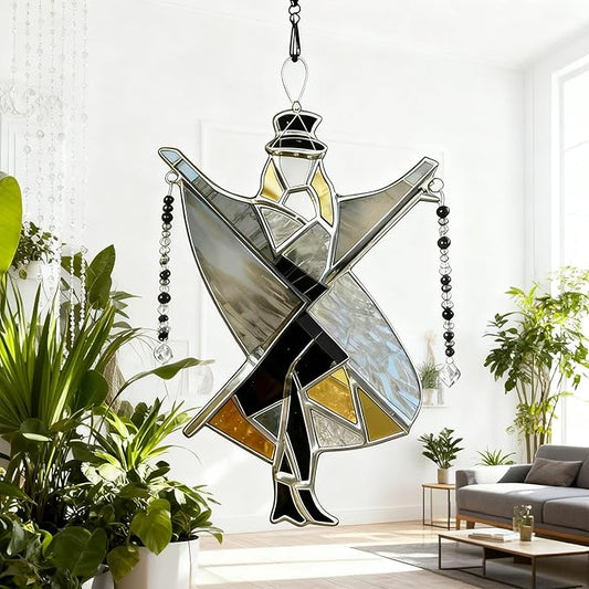 Handmade Stained Glass Spinner,Dancing Lady Stained Glass Spinner,Colorful Wind Spinner Ornament, Kinetic Acrylic Hanging Decor Unique Boho Hanging Ornament for Window, Garden, Porch (2 PCS)