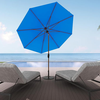 Midtown Umbrellas The Wooden 2-10 Feet Large Patio Umbrella, Terylast Cobalt Blue Fabric - Auto-Tilt Aluminum Frame For Backyard Umbrella, Deck Umbrella, Garden Umbrella & Pool - Wooden Pole