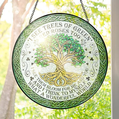FLAGWIX Christmas Tree of Life Gifts for Women Men - Stained Glass Window Hanging 8 in - Birthday Gifts for Friend Family, Tree of Life Decor Suncatchers for Windows Hanging, Celtic Garden Decor