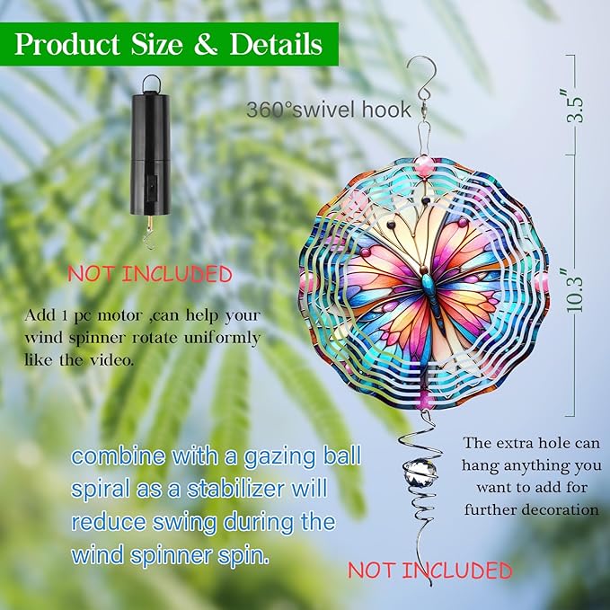 Purple Butterfly Wind Spinner 3D Butterfly Spinners Exquisite Outdoor Garden Decoration 3D Stainless Steel Butterfly Spinner with Unique Visual Effect Perfec Sculptures Gift 10 Inch