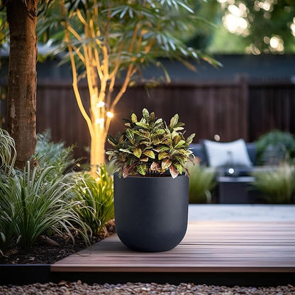 Kante 16.5" Round Concrete Planter, Large Cylinder Plant Pot with Curved Bottom and Drainage Hole, for Indoor and Outdoor Use – Garden or Patio, Charcoal Finish with Warm Brown Interior