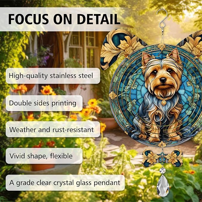 Silky Terrier Dog Ears Wind Spinner, Silky Terrier Wind Spinner Hanging for Yard and Garden V02