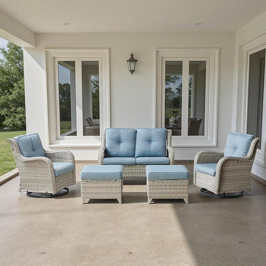 Patio Swivel Rocker Chairs: 5-Piece Set with Wicker Armrests for Outdoor Use, mos071-1 075 078-0