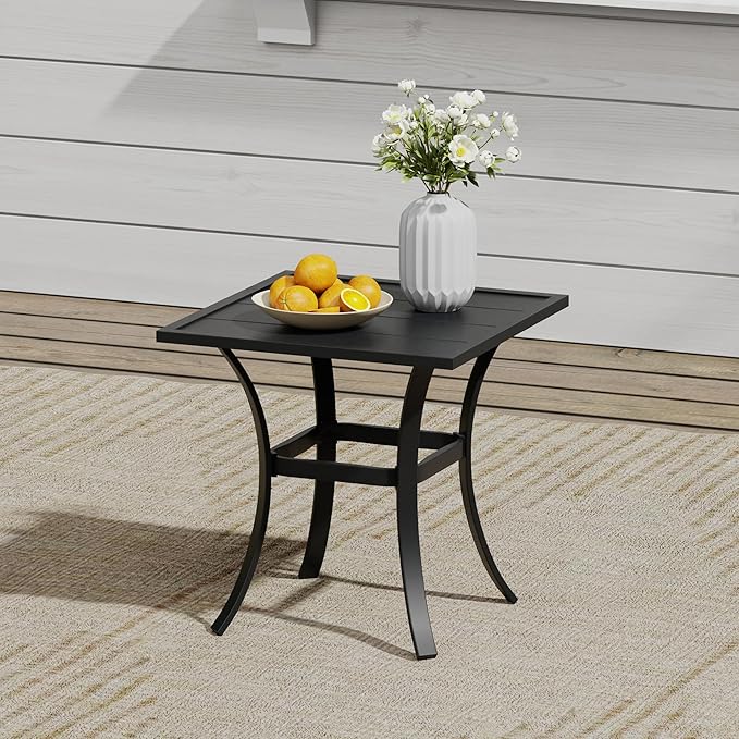 VICLLAX 3 Pieces Small Outdoor Furniture, 2 Patio Swivel Chairs and Small Square Outdoor Table for 2, Dark Charcoal Chairs & Black