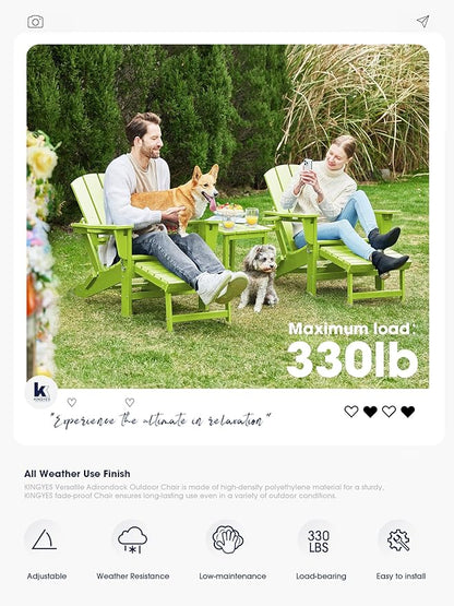 KINGYES Folding Adjustable Adirondack Chair with Ottoman Set of 4, Apple