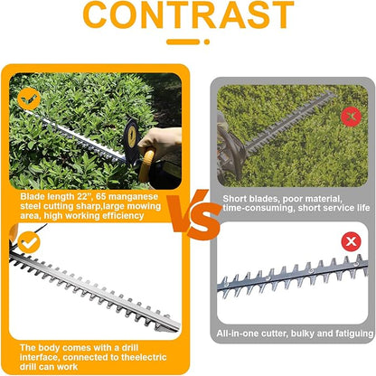RENYU Portable Hedge Trimmer, 22 Inch Bush Trimmer Drill, 2.5 Inch Cut Capacity for Lawns, Hedges, Electric Hand Drill Not Included