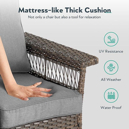4 Pieces Wicker Patio Furniture Set - Hollow Widen Armrests Comfy Outdoor Rattan Chairs with Ottomans, Small Patio Convention Set for Balcony Porch Deck and Yard - Brown/Gray