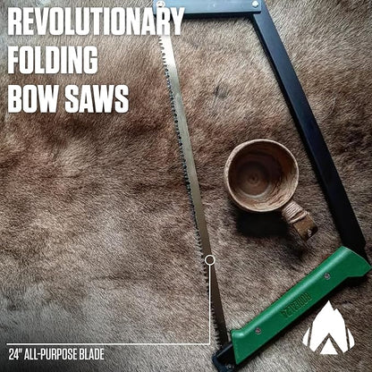 AGAWA - BOREAL24 Backwoods Kit - Includes 24" Folding Saw, Leather Sheath, 24" All-Purpose & 24" Aggressive Saw Blade - For Camping, Hunting & Survival Kit (Black Frame/Green Handle)