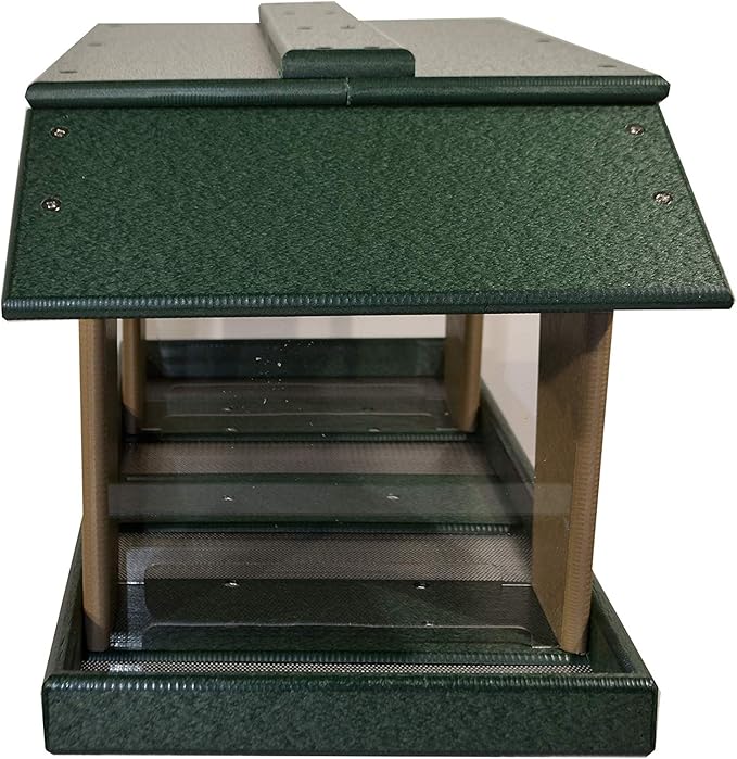 DutchCrafters Poly Post Mount Extra Large Double Hopper Bird Feeder, Outdoor Wild Bird Feeder for Outside, USA Amish Made (Turf Green & Weatherwood)