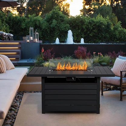 Wisteria Lane 54.3” Outdoor Patio Aluminum Fire Pit Table, 50000 BTU CSA Certified Propane Gas Fire Pit, Rectangular Fire Table w/Stainless Burner, Lava Rock, Waterproof Cover