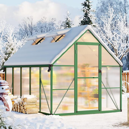 CABIHOME 8x14 FT Outdoor Greenhouse, Polycarbonate Greenhouse with Roof Vent and Ground Nails, Aluminum Large Walk-in Green House w/Lockable Push Door for Outside Garden Backyard (Green, 8x14 FT)